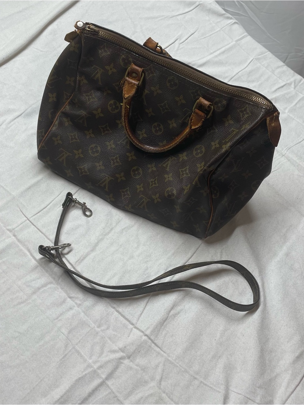 Louis Vuitton Brown Monogram satchel bag with Leather Trim